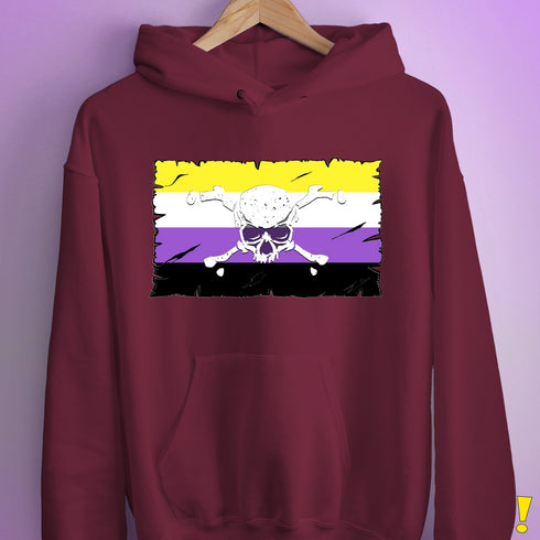 Nonbinary Pride Pirate Flag Hoodie - Maroon